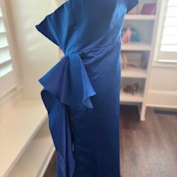 Dramatic One-Shoulder Cobalt Blue Gown - Picture 5 of 7